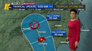 Ian downgraded to tropical storm, set to drench North Carolina on Friday