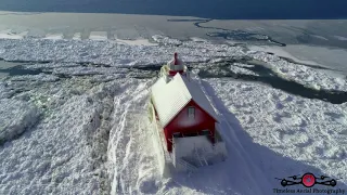 Amazing Frozen Lighthouse Tour Music Video 4K Part 3 Michigan City, Grand Haven, Manistee Drone Shot