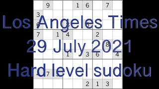 Sudoku solution – Los Angeles Times 29 July 2021 Hard level