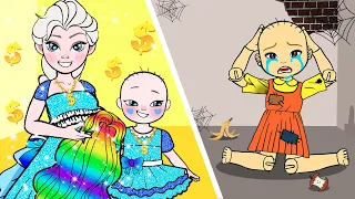 Mom! I Want to Have Rainbow Hair - Poor Squid Game VS Rich Elsa | Paper Dolls Story Animation