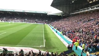 Leeds fans singing marching on together at the Leeds v Brighton game.