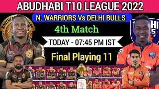 Abudhabi T10 League 2023- 4th Match Delhi Bulls Vs Northern Warriors Playing 11। DC Vs NW 2023।