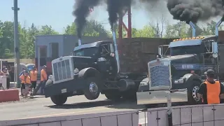 Great lakes big rig challenge 2023.  loaded semi drag race onaway speedway