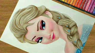 How to Draw Disney Princess Elsa - step by step / Frozen Elsa Oil Pastel Drawing Tutorial