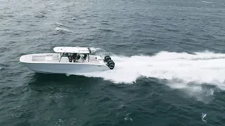 2021 Invincible 40' Catamaran running up to 80mph in 20-25 knot winds! Quad Mercury 400M motors!