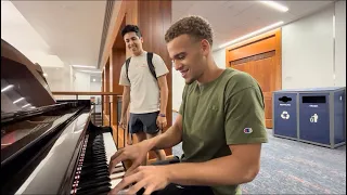 Student stops in his tracks when he hears BOOGIE WOOGIE!! (…and joins in later)