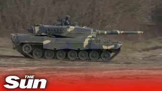 Convoy of Leopard 2 tanks perform military drills in Hungary