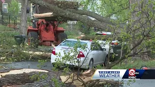 Severe weather: Tree crushes 4 cars in Leavenworth, blocks off streets