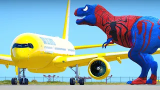 Airplane Crashes Into Spider-Man Dinosaur And Makes Emergency Landing In GTA 5