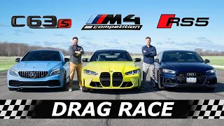 2021 BMW M4 Competition vs Audi RS5 vs Mercedes-AMG C63S  // DRAG & ROLL RACE