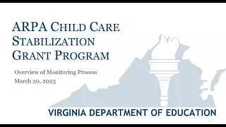 VDOE ARPA Child Care Stabilization Grant Program