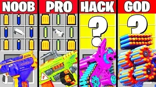 Minecraft Battle: NERF GUN WAR CRAFTING CHALLENGE - NOOB vs PRO vs HACKER vs GOD ~ Funny Animation