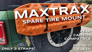 MAXTRAX Spare Tire Mount for Bronco & Jeep - 1 Ratchet Strap & 2 ROK Straps - Camera & Sensor Safe