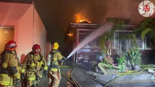 Structure fire with roof collapse in San Bernardino