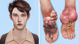 ASMR Remove Big Acne & Maggot Infected Dirty Foot | Severely Injured Animation