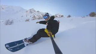 Tree Surfer splitboard action in Sestriere - swallowtail snowboard