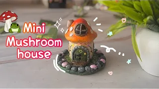 Mini mushroom house made with clay over glass paint jar🍄| DIY clay crafts| Cute clay house |