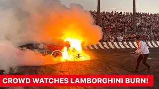 LAMBORGHINI CRASHES INTO WALL & BURST INTO FLAMES AT HOONIGAN BURNYARD