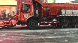 DSNY, NEW YORK CITY DEPARTMENT OF SANITATION, SALT SPREADER/PLOW DOING IT DURING WINTER STORM JUNO.