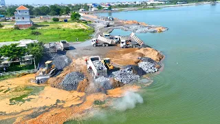 Part 229 ! Best Incredible Impressive Making Road to Middle Of Lake by Dozer ,Truck Spreading Stone