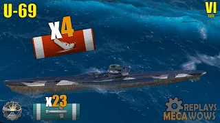 Submarine U-69 4 Kills & 114k Damage | World of Warships Gameplay