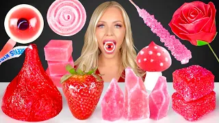 ASMR RED FOOD *ONLY ONE COLOR FOOD CHALLENGE* EDIBLE FLOWERS, CANDIED STRAWBERRIES MUKBANG 먹방 꿀벌