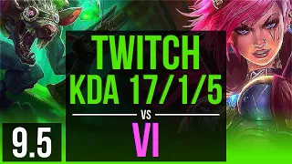 TWITCH vs VI (JUNGLE) | KDA 17/1/5, 2 early solo kills, Legendary | EUW Diamond | v9.5