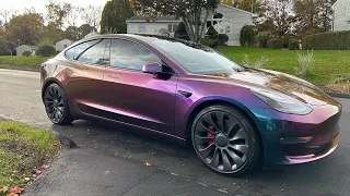 Tesla Model 3 Wrapped In Gloss Rushing Riptide