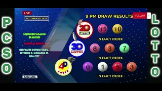 9pm PCSO Lotto Draw Result today October 23, 2023 Monday 6/55 6/45 4D 3D 2D