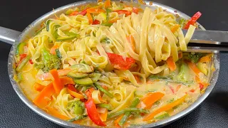 10 minutes and the delicious pasta on the table! Nutritious dinner recipe! Pasta Primavera!