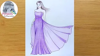 How to draw a girl with beautiful dress - step by step || Girl drawing || Art video