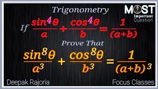 If (sin^4 theta /a) + (cos^4 theta /b) =1, show that (sin8 theta /a3) + (cos8 theta / b3) =1/(a+b)3