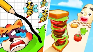 Satisfying Mobile Games | Sandwich Run, Help Me Tricky Puzzle, Smash To Draw