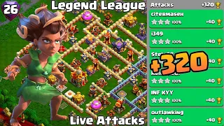 Th16 Legend League Attacks Strategy! +320 Mar Day 26 || Clash Of Clans