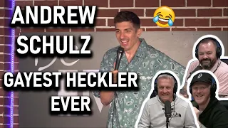 Andrew Schulz - Gayest Heckler Ever... REACTION!! | OFFICE BLOKES REACT!!