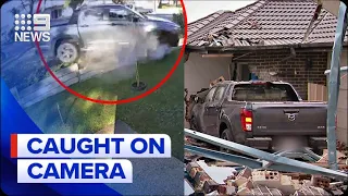 Out of control ute smashes through house front | 9 News Australia