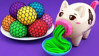 Satisfying Video l How to Make Rainbow Colors Noddles & Fruit with Playdoh Cutting ASMR