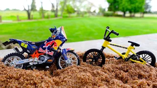 BMX Finger | Exploring On Tech Deck Finger BMX Bike | Tricks On Kinetic Sand | Mini Nikes