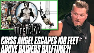Criss Angel Hangs 100 Feet Above Raiders Halftime In A Straight Jacket