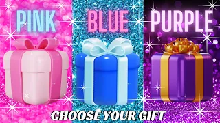 Choose your gift🎁🤩🤮3 gift box challenge Pink, Blue, Purple #chooseyourgift #pickonekickone #3giftbox