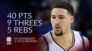 Klay Thompson 40 pts 9 threes 5 rebs vs Mavericks 15/16 season