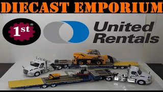 1:34 Scale 1st Gear Freightliner Tractor w/Landoll Traveling Tail Trailer & United Rentals Equipment