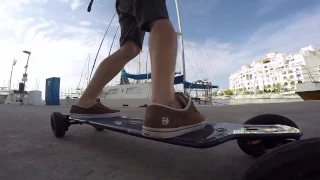 Ocean Village Gibraltar Evolve Electric Skateboards Carbon GT shot with Feiyu Tech G4S GoPro