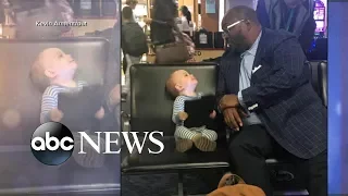 Toddler, businessman become friends at airport | GMA