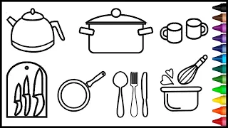 How To Draw A Kitchen Set | Drawing Kitchen in Easy | Draw Kitchen Set | Draw A Kitchen