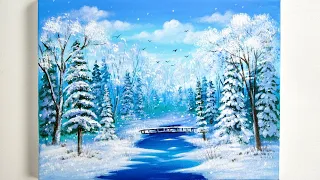 Winter Landscape Painting | Winter Acrylic Painting for Beginners