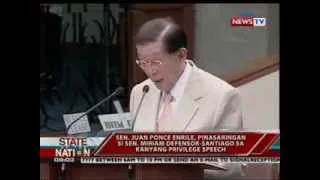 SONA: Sen. Enrile, pinasaringan si Sen. Santiago sa kanyang privilege speech