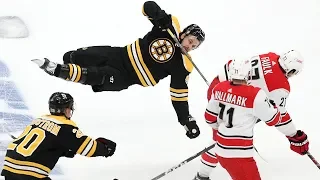 Justin Faulk lays out Sean Kuraly with big hit