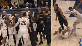 Grant Williams stands over Kevin Durant so Nurkic pushes him and it gets so heated 😳