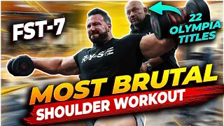 Most BRUTAL shoulder workout ever! FST-7 with Hany Rambod (Noel Deyzel)
